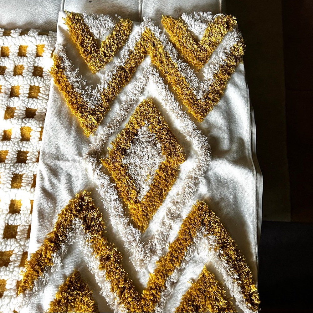 Two decorative pillow covers yellow cream boho style good condition - Picture 2 of 5
